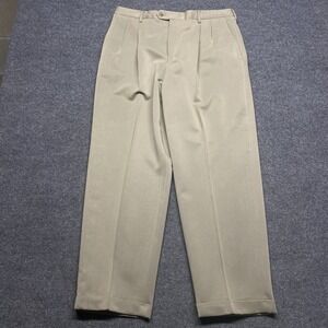 Claiborne Mens Beige Pleated Dress Pants Cuffed Hem Size 36x30 EUC